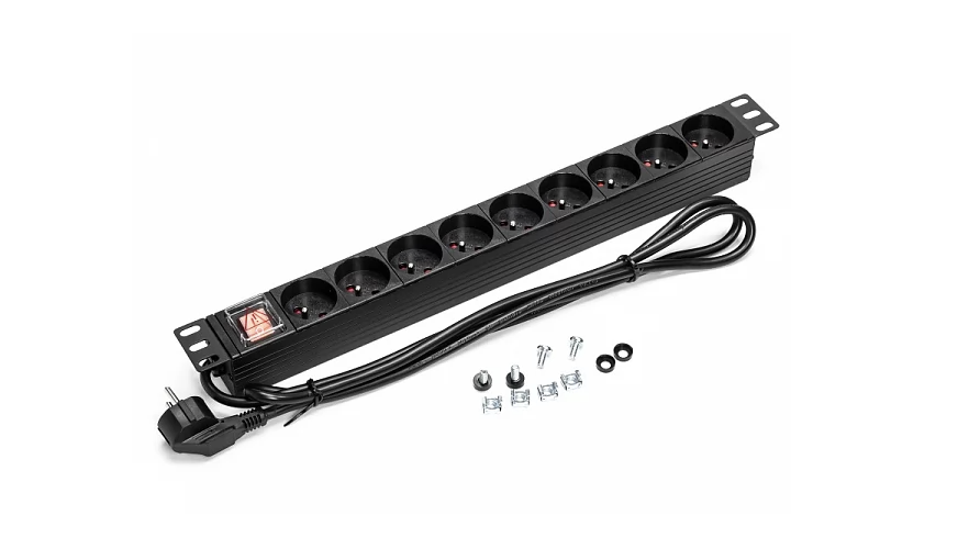 Listwa zasilająca rack 19" 9 gniazd z wyłącznikiem, przewód 1,8 m