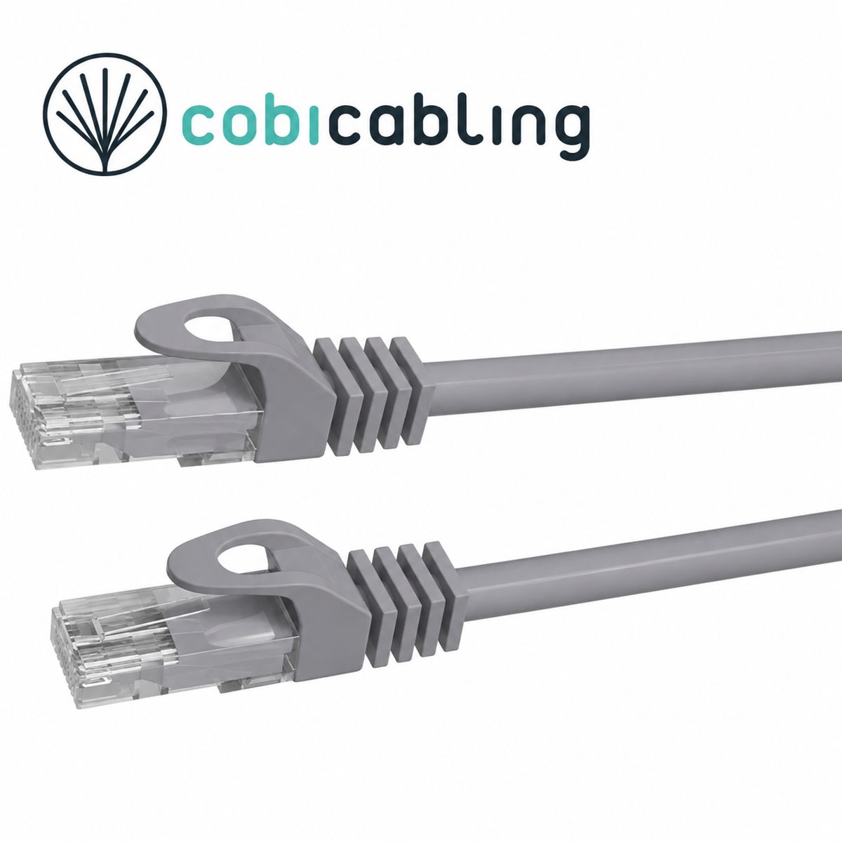 Szary patchcord CobiCabling U/UTP — zdjęcie główne z logo producenta