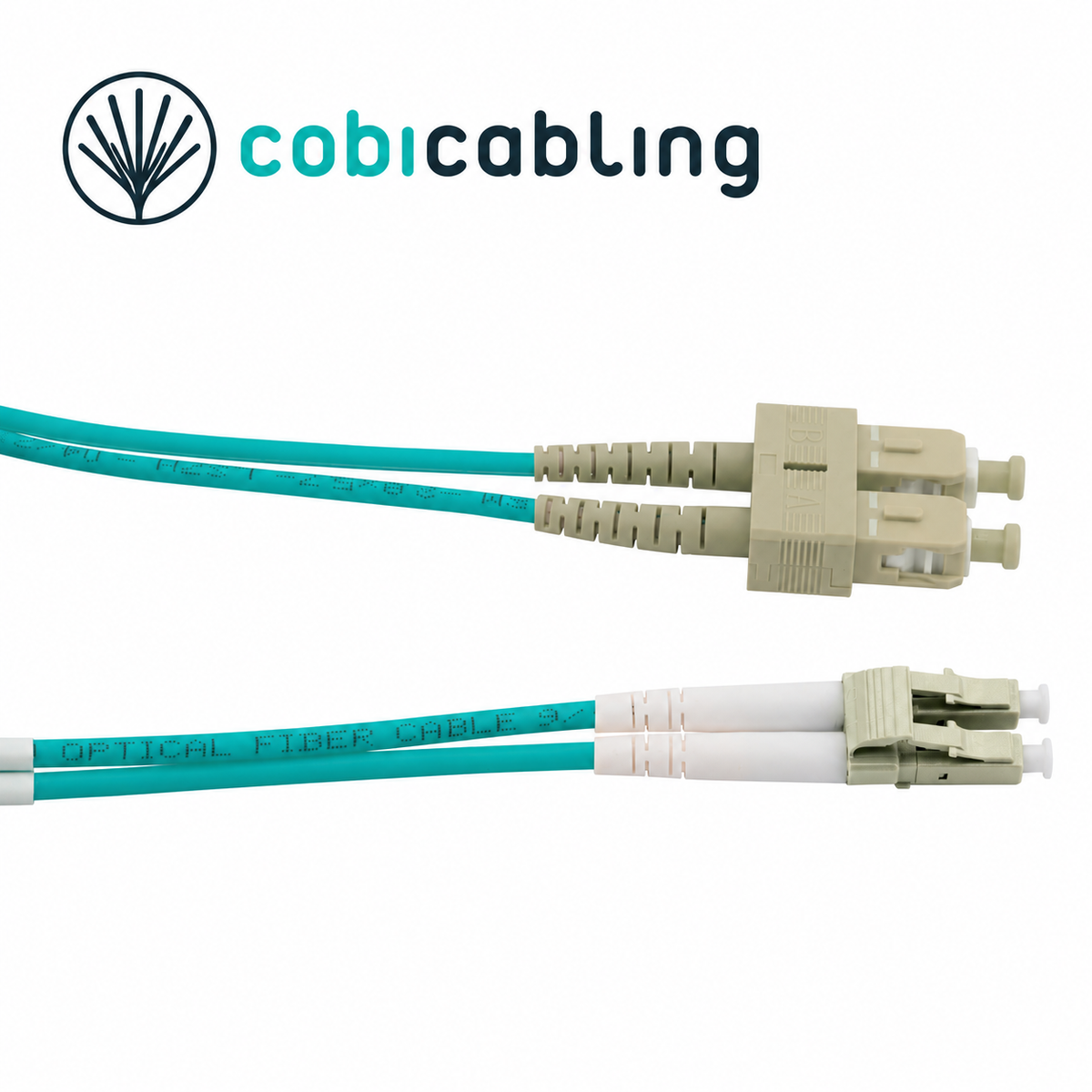 Patchcord światłowodowy CobiCabling OM3 duplex LSOH — zdjęcie główne z logo CobiCabling