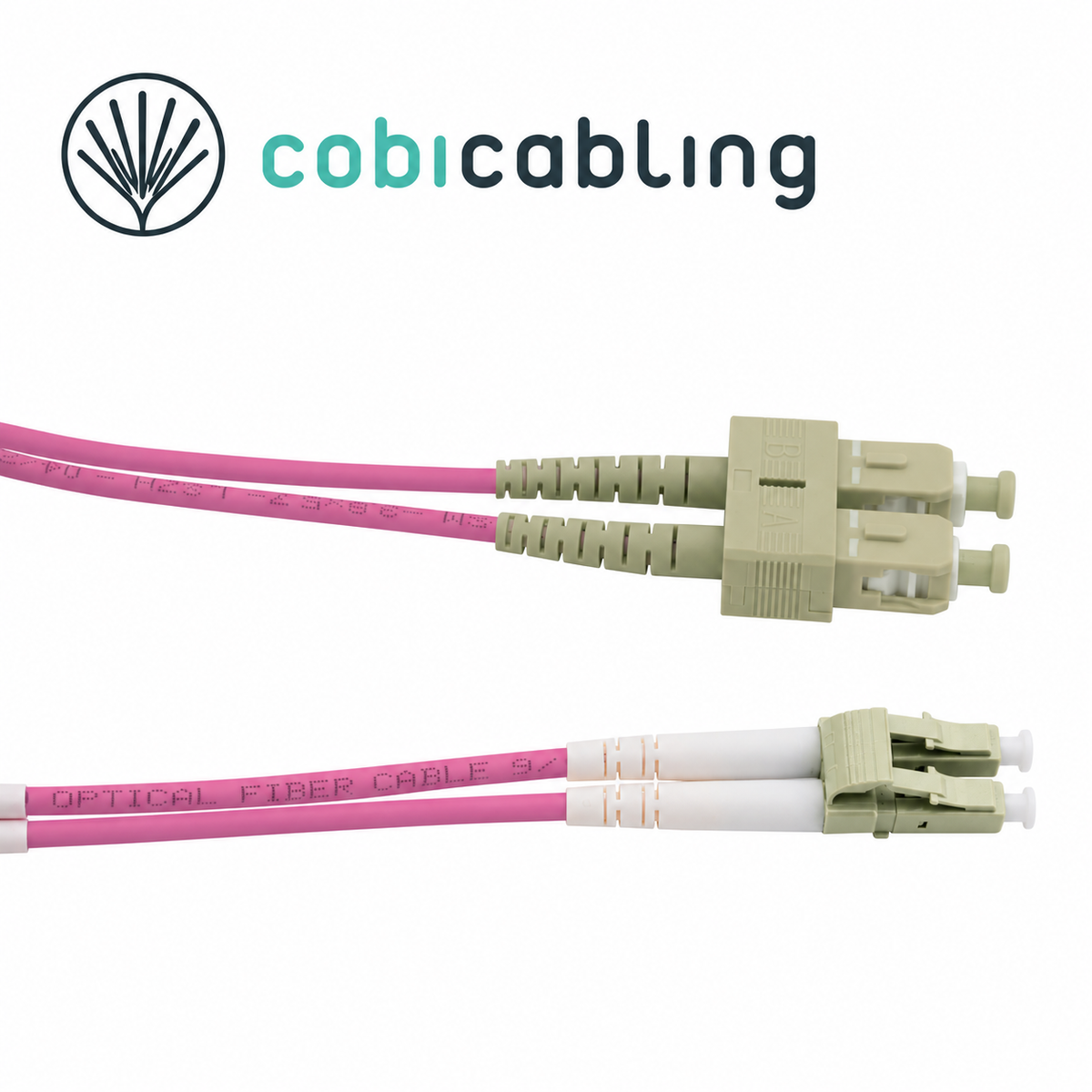 Patchcord światłowodowy CobiCabling OM4 duplex LSOH — zdjęcie główne z logo CobiCabling