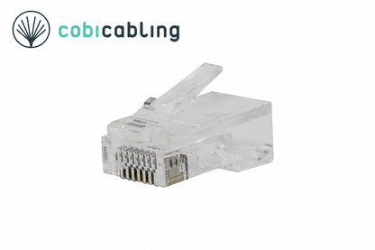 Wtyk RJ45 CobiCabling kat. 6 UTP na linkę – WE8P8C-RJ45-U6L – widok główny z logo CobiCabling