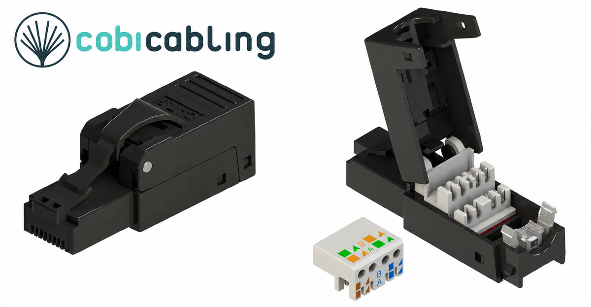 Wtyk RJ45 CobiCabling kat. 6 UTP beznarzędziowy – C17-6000 – widok główny z logo CobiCabling