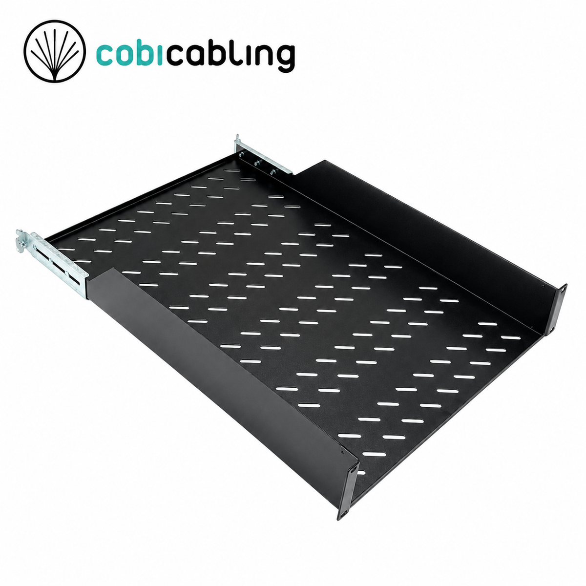 AC11-2650 — półka stała 2U 19" gł. 650 mm, moc. 4 belki z regulacją rozstawu, czarna