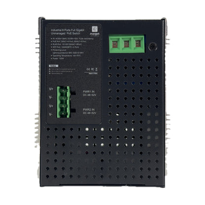 MA-AC-FP1210 – dwa wejścia DC PWR1 i PWR2 oraz tabliczka znamionowa