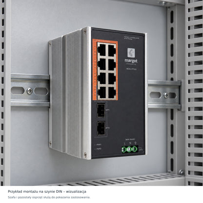 Wizualizacja przykładowego montażu MA-AC-FP1210 na szynie DIN w szafie instalacyjnej